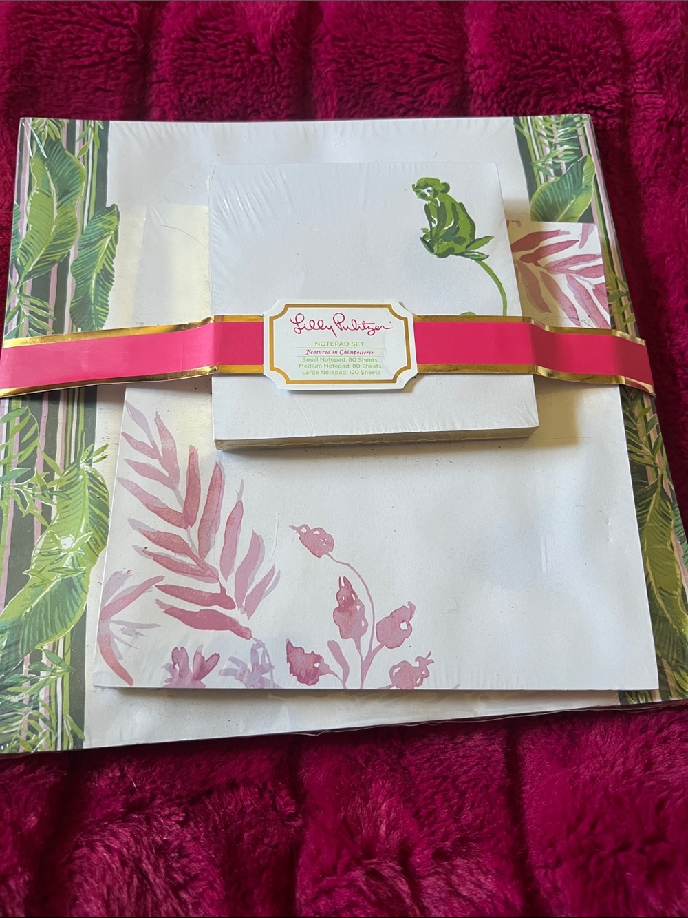 Lilly Pulitzer Pink Green Floral Notepad & Stationery Set
